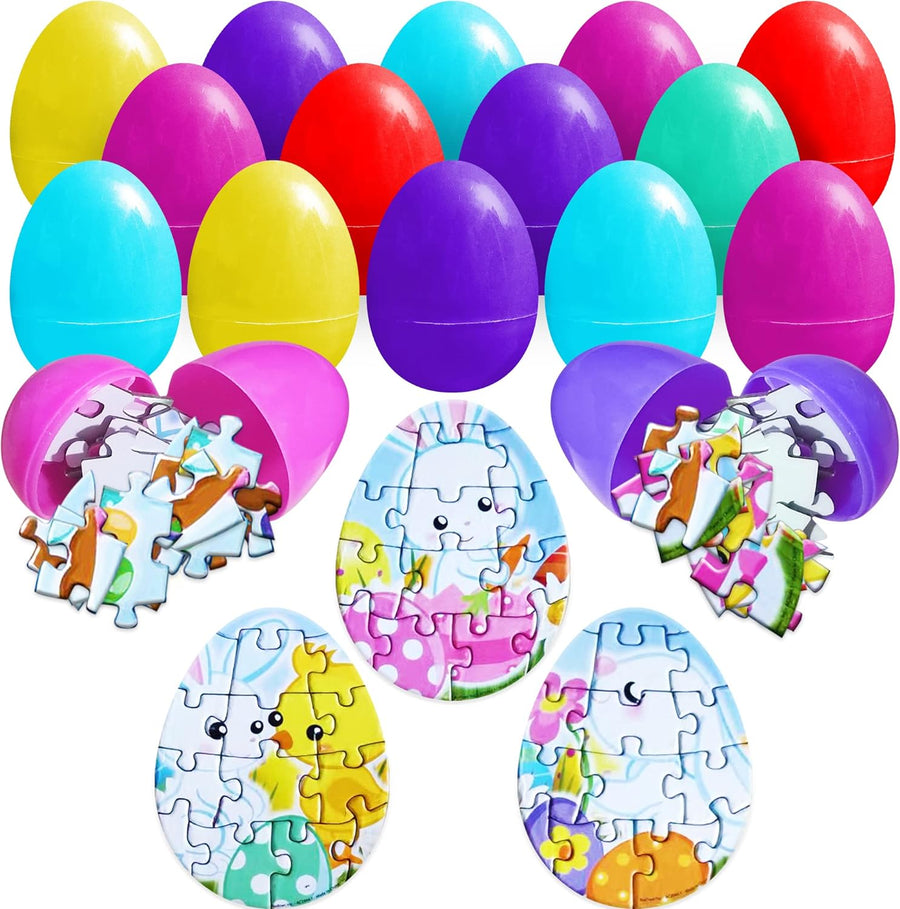ArtCreativity Pre-Filled Easter Eggs with Puzzles Inside - Set of 24 - Colorful Surprise Eggs for Kids with Jigsaw Puzzles - Easter Egg Hunt Supplies - Easter Basket Fillers and Goodie Bag Stuffers