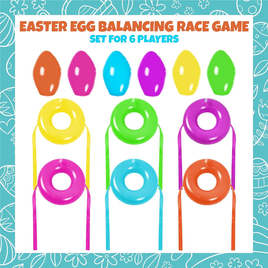 ArtCreativity Easter Egg Balancing Race Game, Kids Easter Activities with 6 Inflatable Eggs and 6 Basket Inflates, Easter Egg Relay Race Game, Easter Party Supplies for Kids, Egg Hunt Supplies