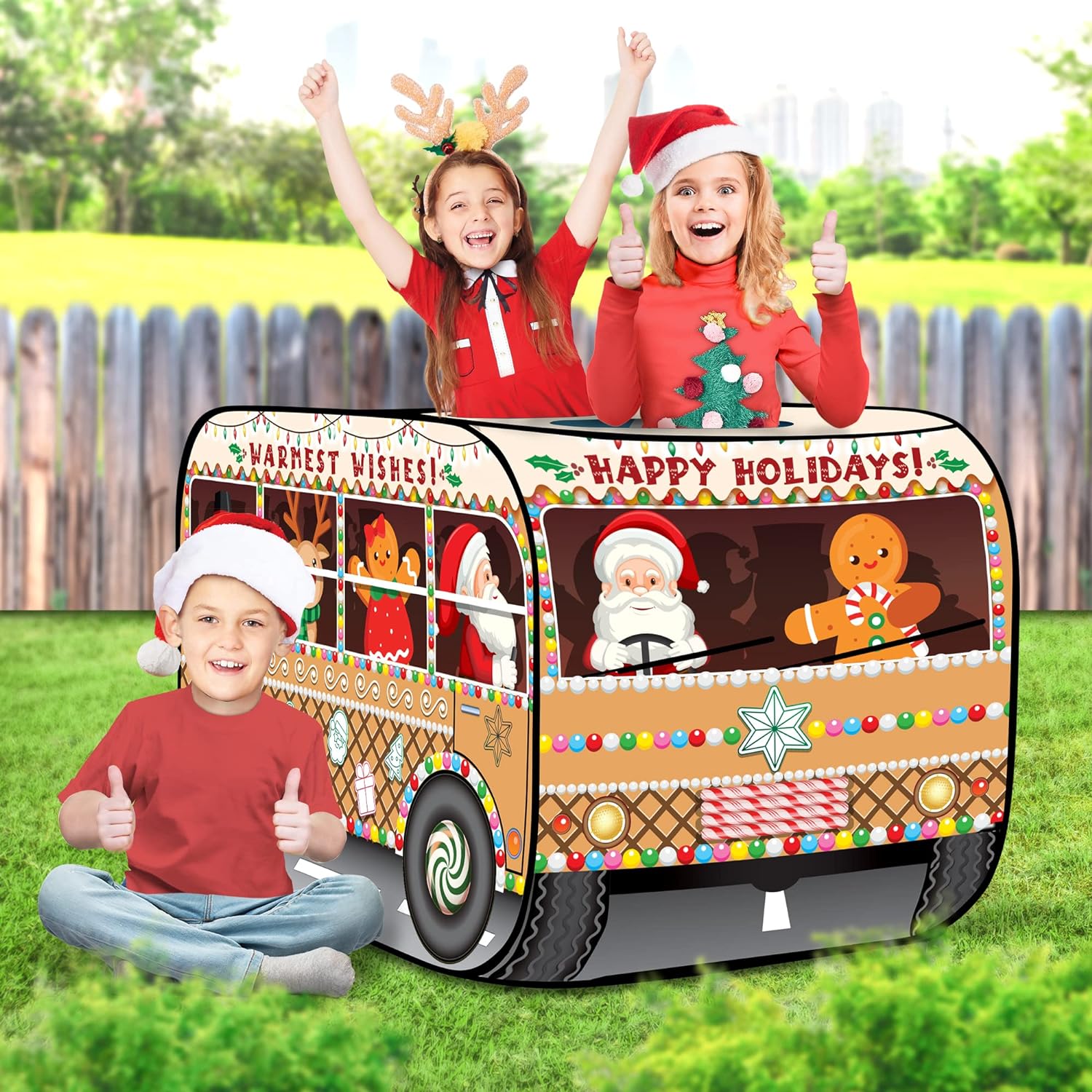 Christmas School Bus Pop Up Tent, Christmas Tent for Kids with a Carry Bag, Pop Up Play Tent for Hours of Fun, Great for Indoor Christmas Decorations, 43.5 x 28 x 26.5 Inches