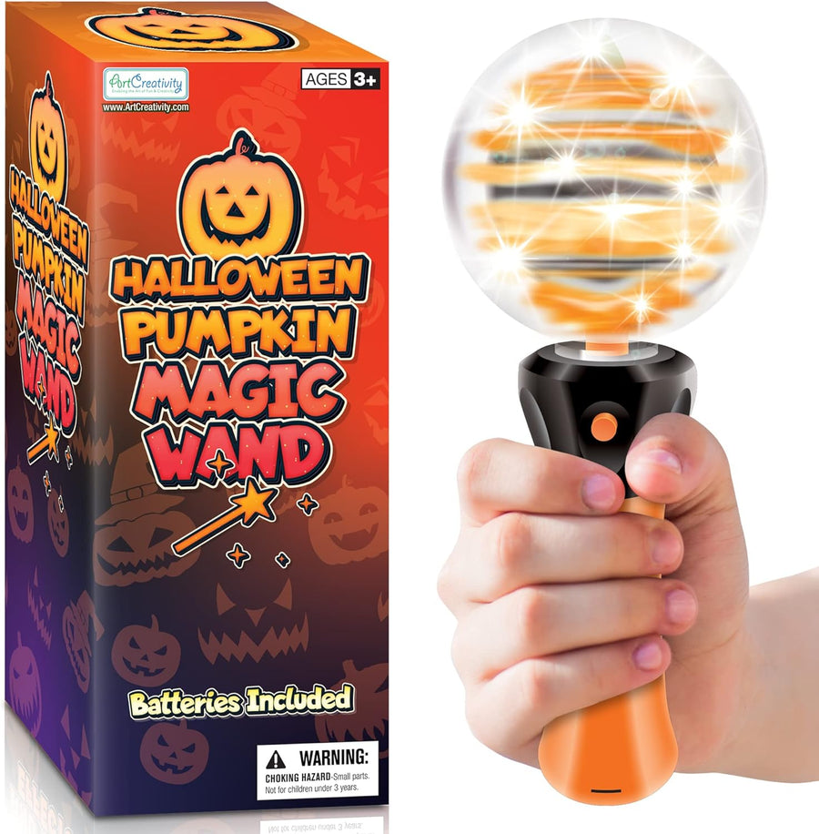 ArtCreativity Light Up Halloween Pumpkin Magic Wand Toy, Jack-O-Lantern Light Up Toys For Kids, with Light Up & Spinning Effects, Halloween Costume Prop and Gift for Kids, Unique Halloween Party Favor