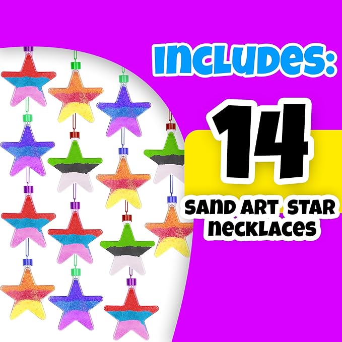 ArtCreativity Craft Sand Super Pack - Set of 24 - Includes 10 Big Tubes of Colorful Sand & 14 Star Shaped Necklaces - Fun Party Favor, Prize and Crafts - for Boys and Girls Ages 3+