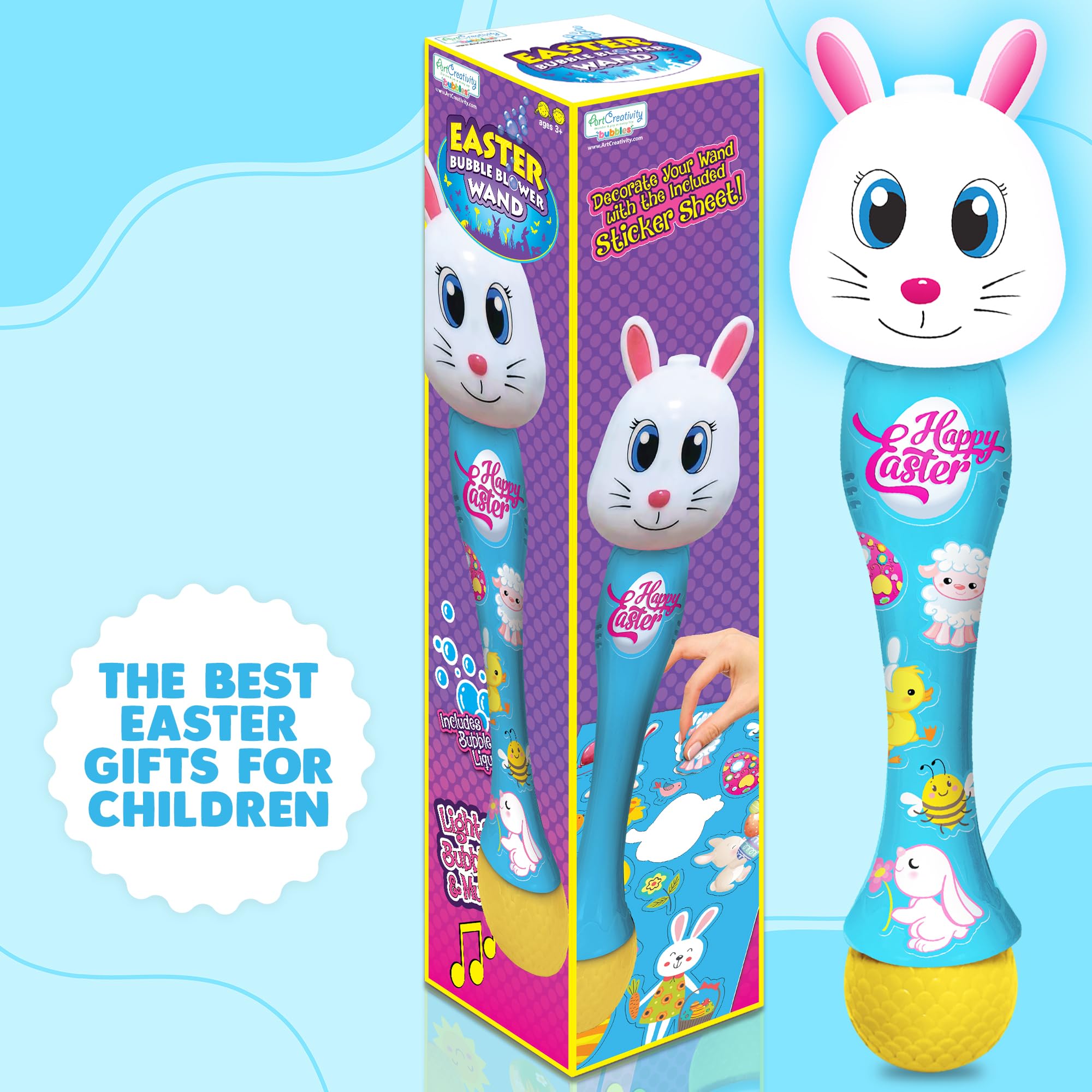 Easter Bunny Bubble Wand, Easter Basket Stuffers for Toddler, 14" Light Up Automatic Bubble Maker with LED & Music, Easter Bubbles for Kids, Easter Toys for Toddlers 1-3