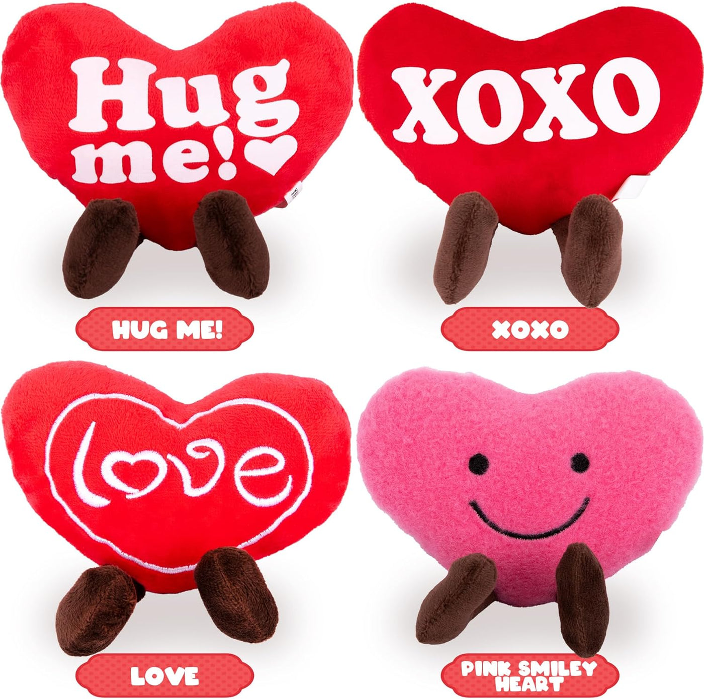 ArtCreativity Set of 4 Small Plush Hearts - Cute Love Heart Plush Toys in Assorted Designs - Stuffed Love Heart Toy Set - Heart Decorations and Gifts for Kids, Girlfriend, Wife