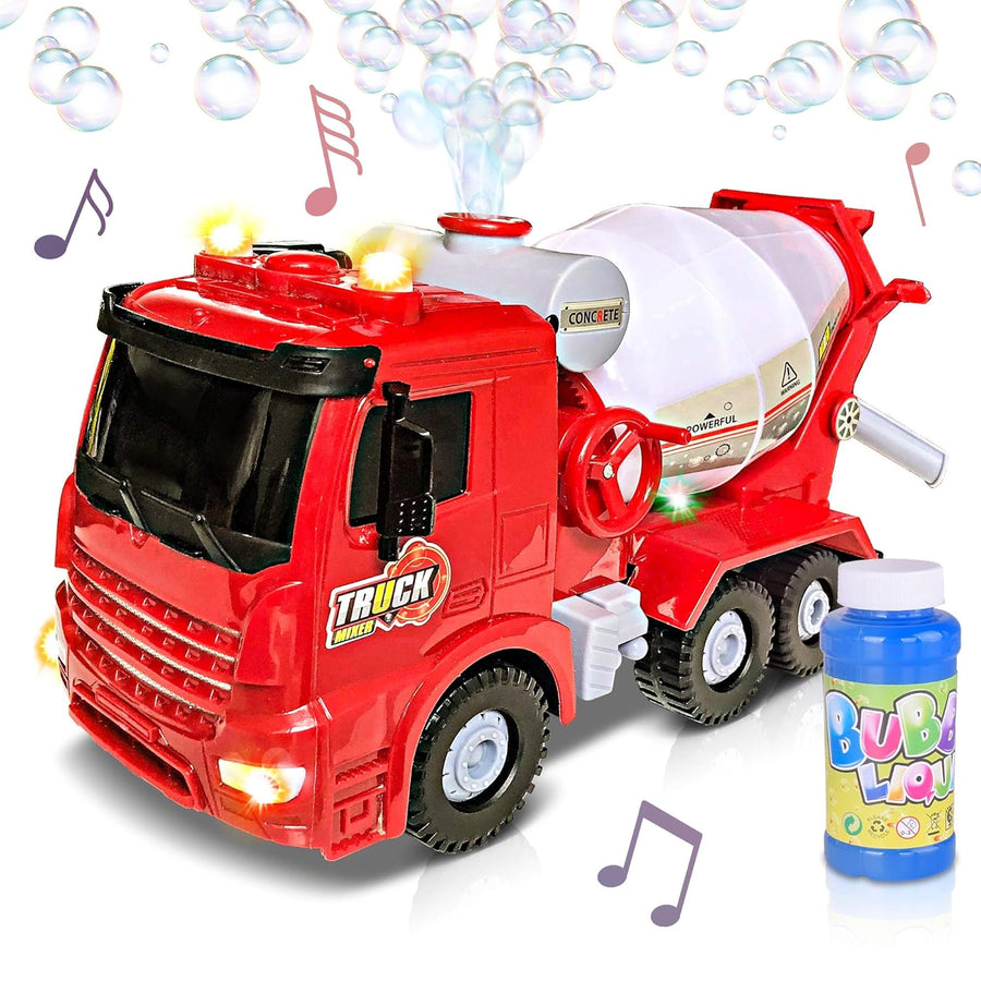 ArtCreativity Bubble Blowing Cement Truck Toy with LED and Sound Effects - 12 Inch Light Up Bump n Go Toy Car for Boys and Girls - Bubble Solution Included - Great Birthday Gift for Kids