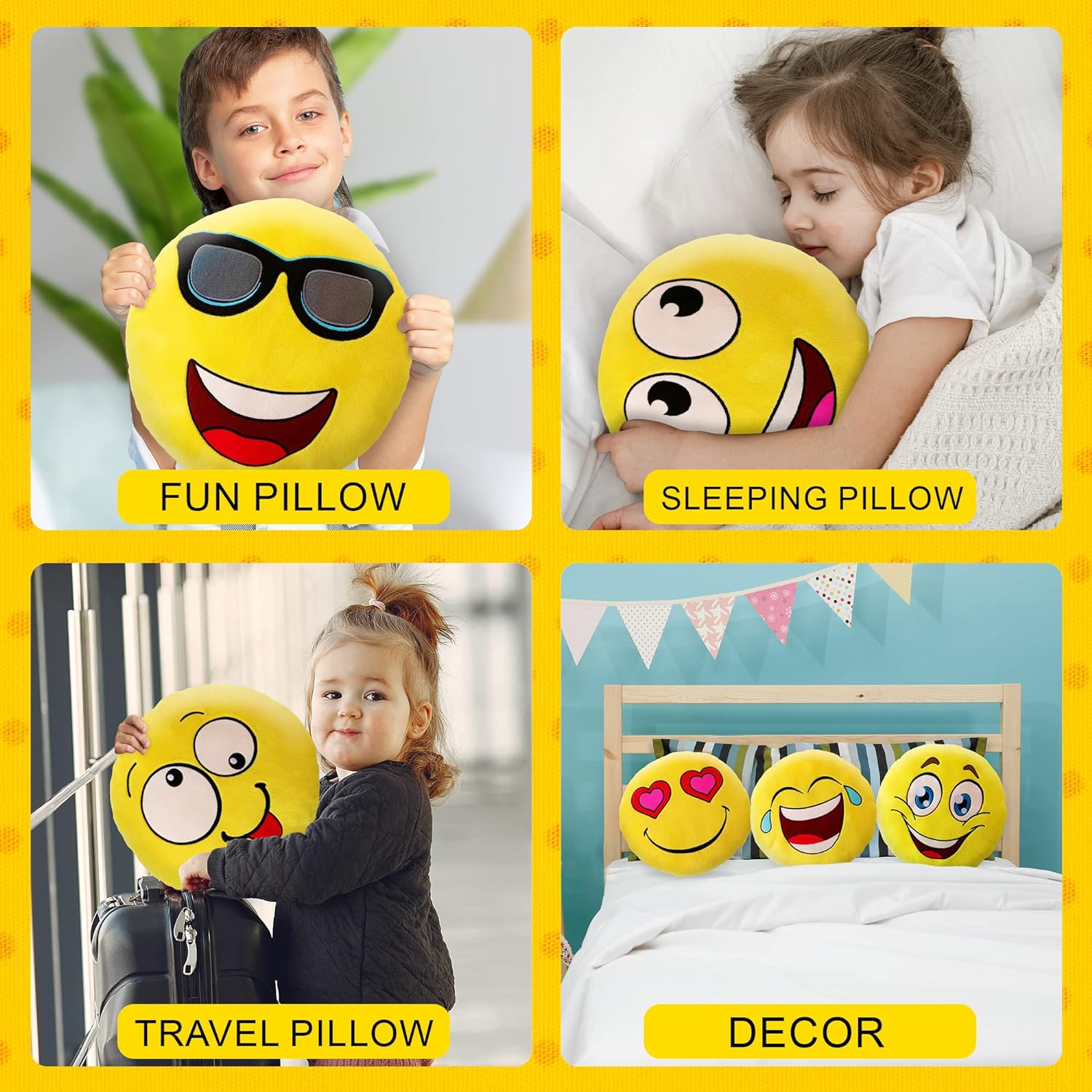 ArtCreativity Assorted Emoticon Pillows, Pack of 6, Yellow Smile Face Cushions, Soft Stuffed Emoticon Decorations, Cute Living Room Bedroom Décor, Emoticon Birthday Party Favors for Kids