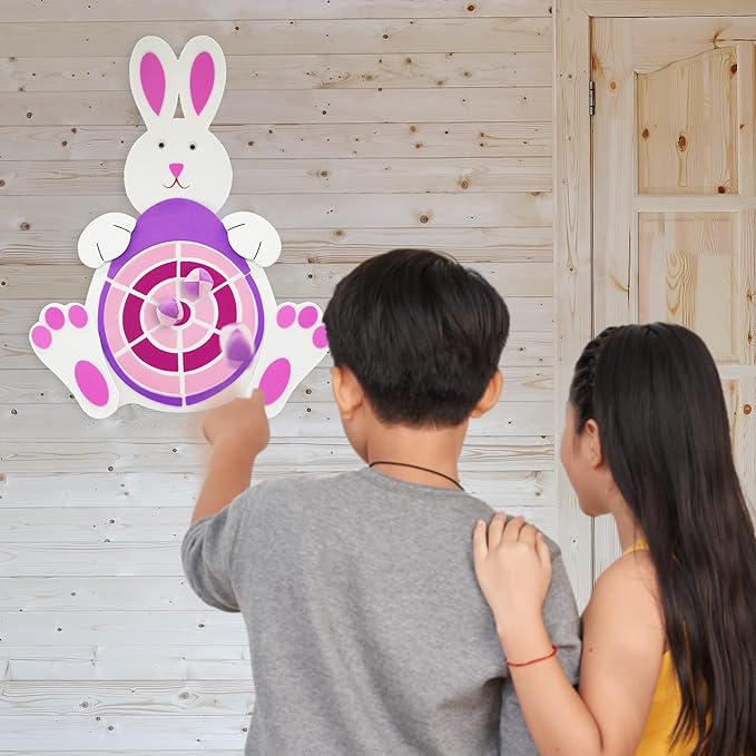 Easter Basket Stuffers, Easter Bunny Dart Board with 4 Sticky Balls, Easter Egg Dart Board, Easter Theme Party Favor, Easter Eggs Filled, Easter Gifts for Boys Girls - Outdoor Indoor Kids Toys Games