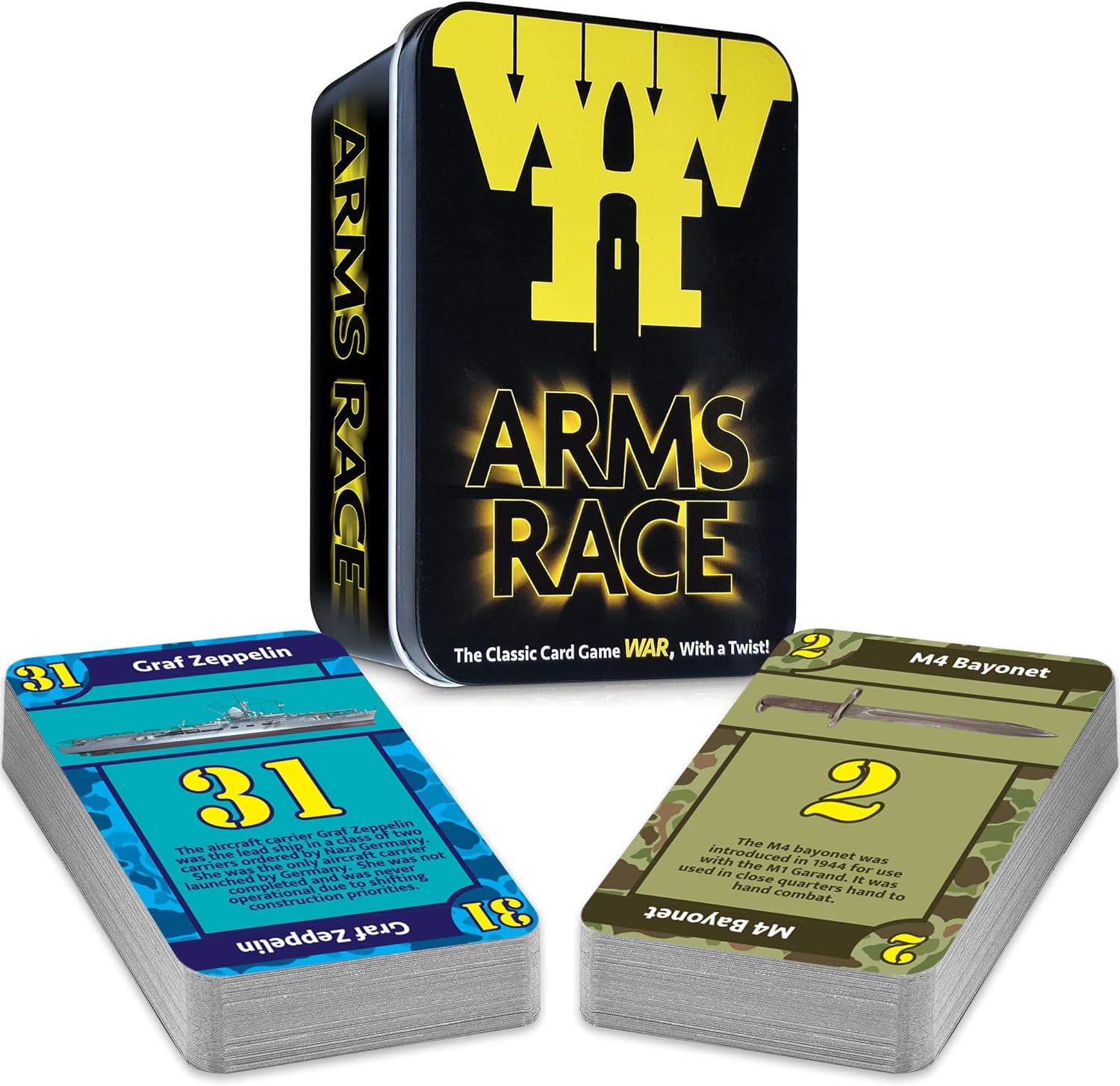 War Card Game, Card Games for Kids, Arms Race Kids Playing Cards, Deck of Cards for Kids and Adults, Fun Travel Games, Road Trip Game, Classic Card Games for Boys & Girls with Historical Descriptions