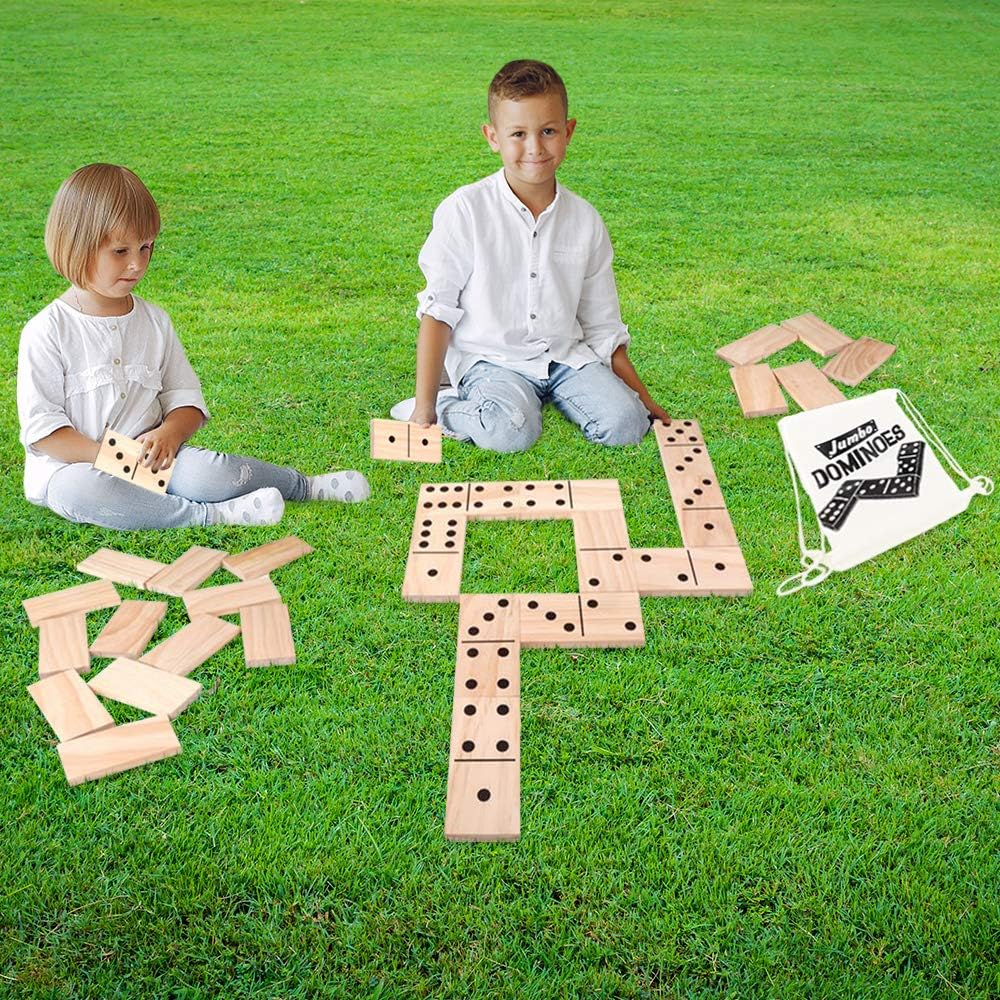 28PC Jumbo Wooden Dominoes Set with Carrying Bag