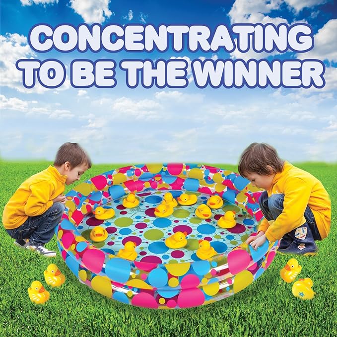 Duck Pond Matching Game - Includes 20 Plastic Ducks with Numbers and 3’ x 6” Inflatable Pool