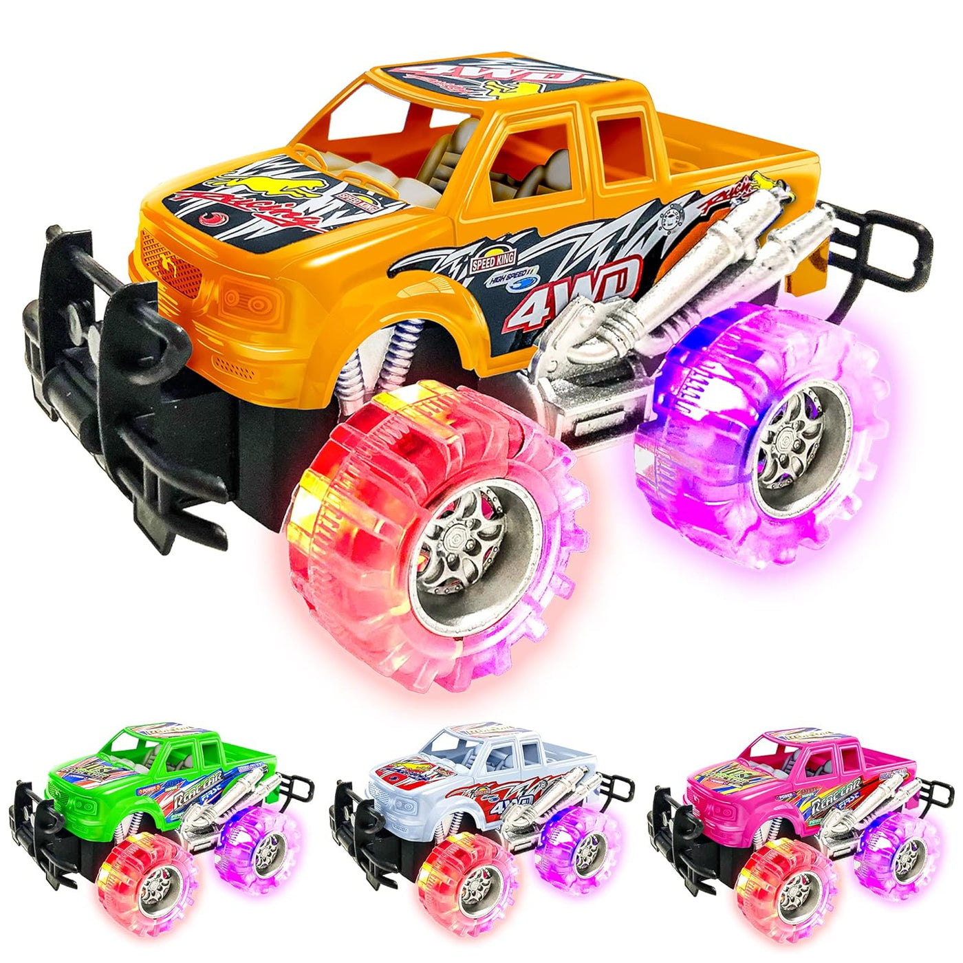 ArtCreativity Light Up Monster Trucks for Boys,- 6 Inch Toy Cars for 2 Year Old Boys,- Push n Go Car Toys for Boys 3-5 Years Old,- Light Up Toys for Kids, Best Gift for Kids Age 3-6 Years Old & Up