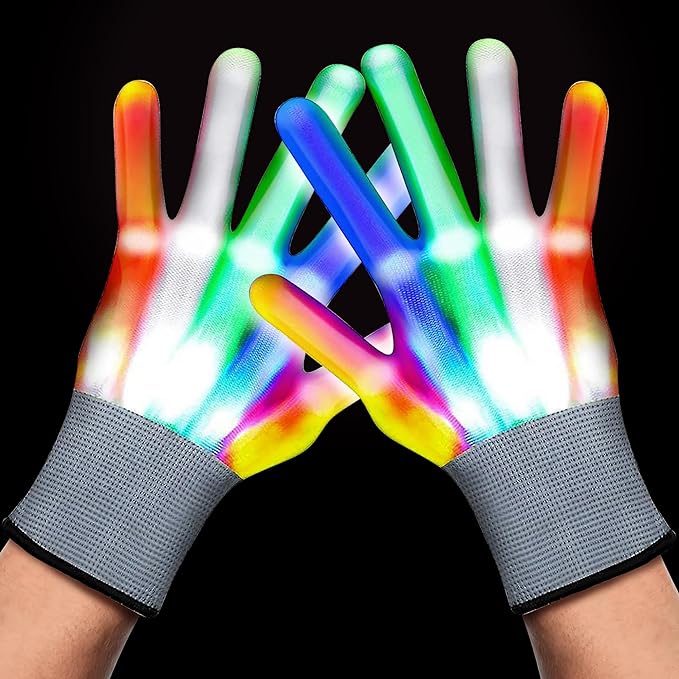 ArtCreativity Led Light Up Gloves for Kids - 1 Pair - Medium Sized Glow in the Dark Gloves with 6 Cool Flashing Modes - Kids Light Up Gloves for Glow Party - Rainbow Party Favor