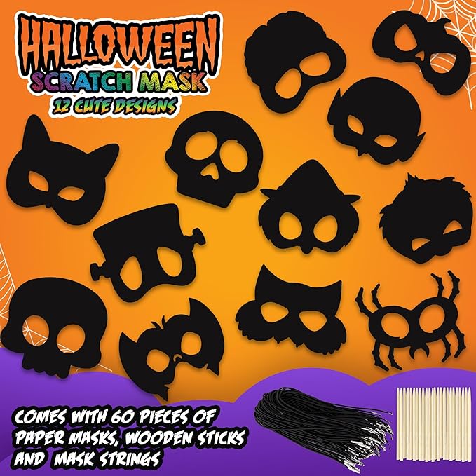 Halloween Scratch Masks-60 Pack