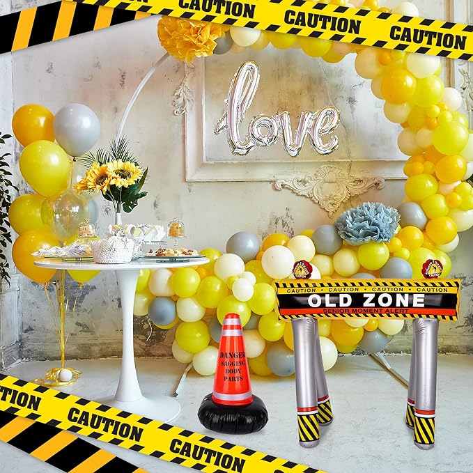 ArtCreativity Old Zone Inflatables Over The Hill Birthday Decorations, Set Includes Barricade & Construction Cone for Over The Hill Party Supplies, 100th Day of School Items and Costumes for Kids