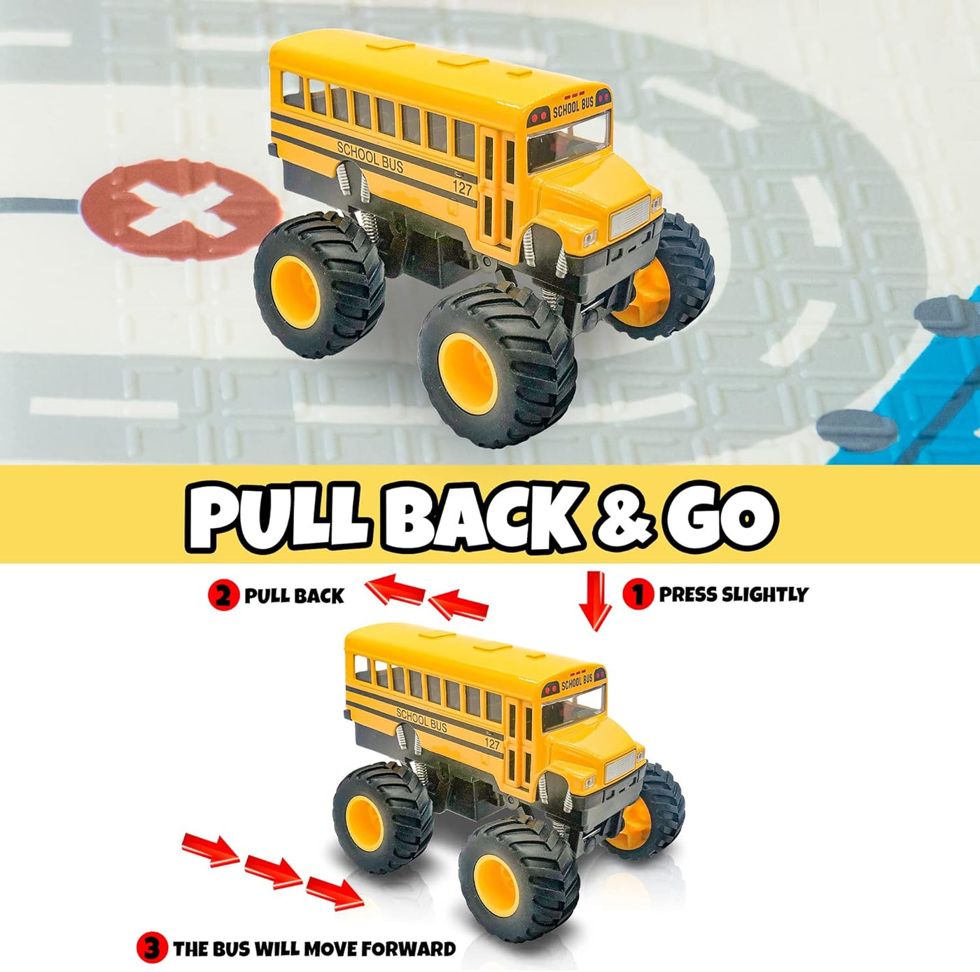 5 Inch Monster School Bus, Super Monster Bus with Pullback Mechanism, Diecast Monster Truck Bus for Kids, Big Wheels Monster Truck Toys, Play Vehicle Gifts for Boys