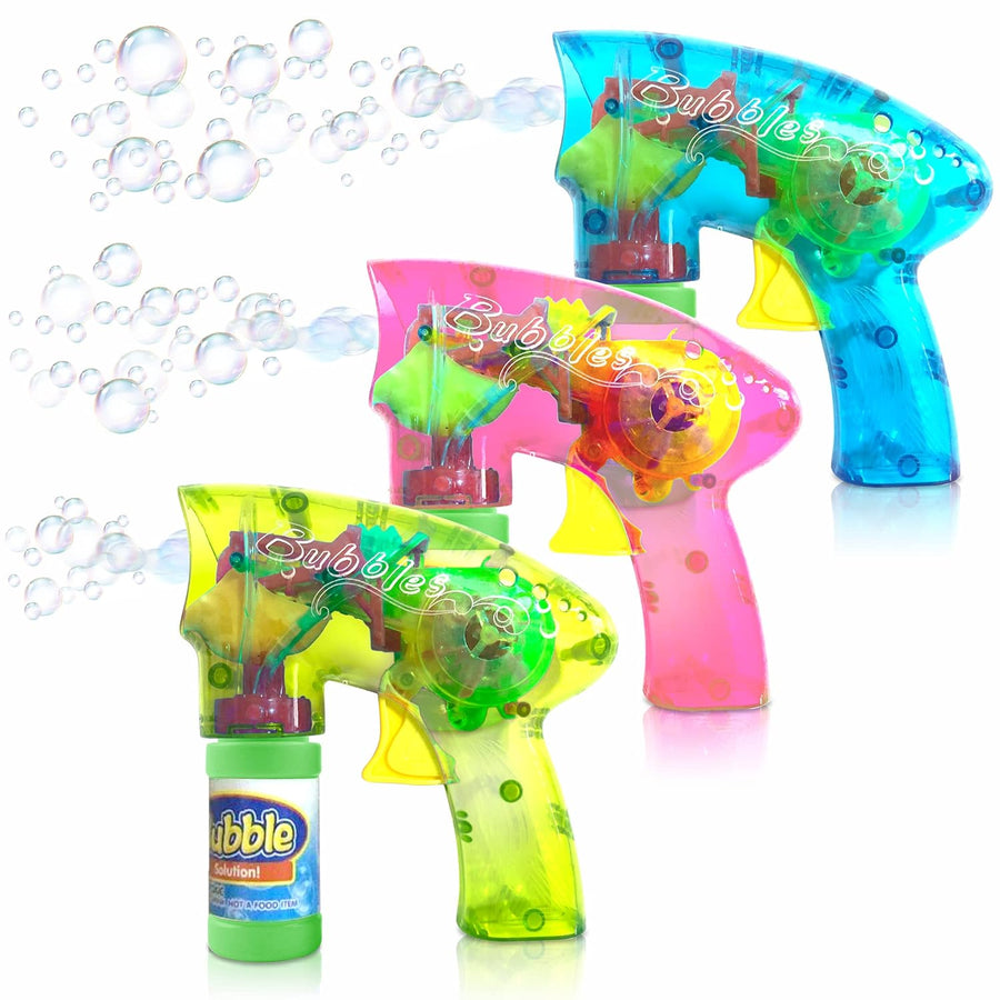ArtCreativity Friction Powered Light Up Bubble Blaster Gun Set of 3 (No Batteries Needed) Includes LED Bubbles Guns and 6 Bottles Fluid, Outdoor, Indoor Fun Gift Idea, Summer Party Favor