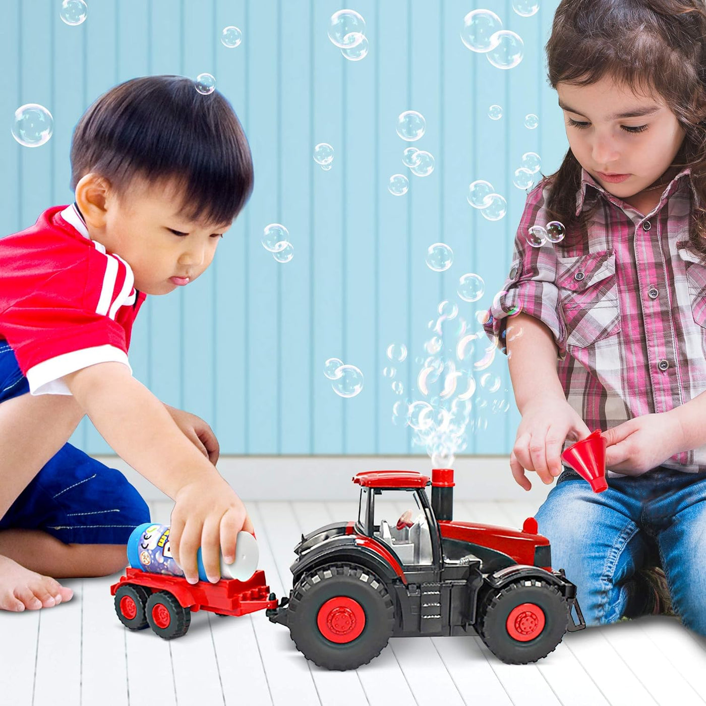 ArtCreativity Bump & Go Bubble Blowing Farm Tractor Toy Truck with Lights & Sounds, and Action for Toddlers Boys Girls Ages 1, 2, 3, 4, 5 - Funnel & Bubble Solution Included