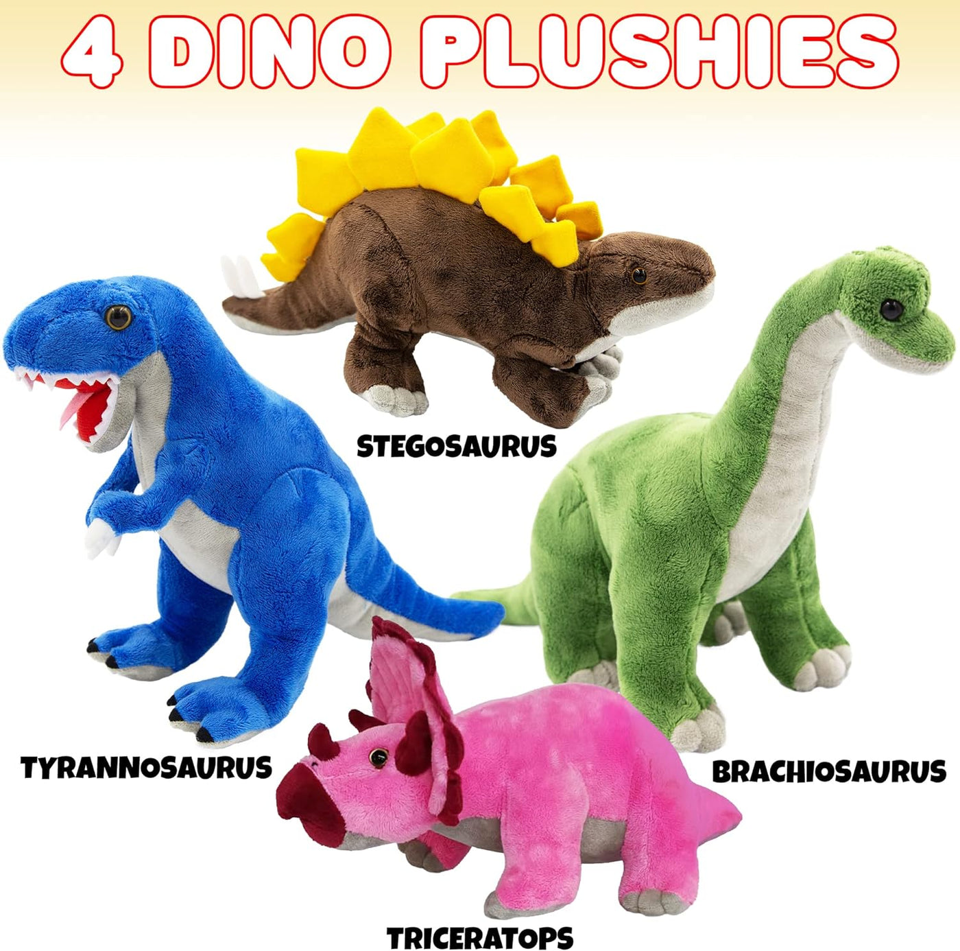 ArtCreativity Plush Dinosaur Stuffed Animals for Kids, Set of 4, Stuffed Dinosaur Plushy for Boys and Girls Ages 3+, Plush Animals Dinosaur Toys For Kids, Dino Plush Easter Dinosaur Plush Party Favors