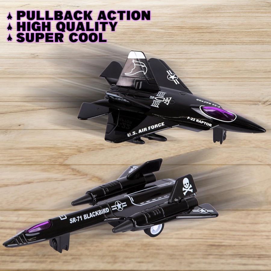 ArtCreativity Diecast Stealth Bomber Toy Jets with Pullback Mechanism, Set of 4, Diecast Metal Jet Plane Airplane Toys for Boys, Air Force Military Cake Decorations, Aviation Party Favors