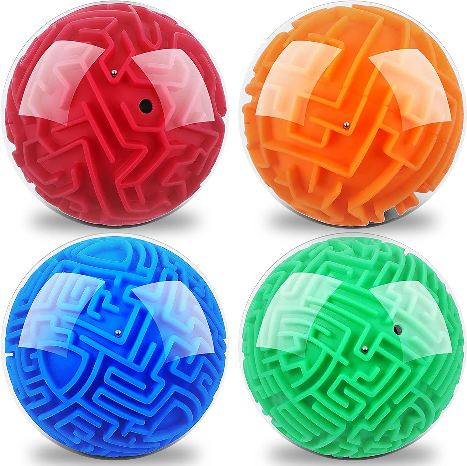 3D Maze Ball Puzzle Games for Kids, Set of 4, Includes 4 Brain Teaser Puzzles in Varying Difficulty Levels, Stress Relieving Travel and Brain Games for Kids and Adults