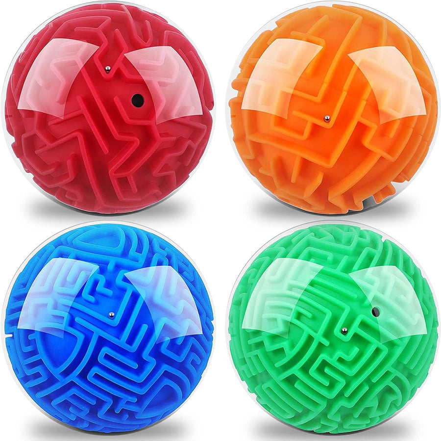 3D Maze Ball Puzzle Games for Kids, Set of 4, Includes 4 Brain Teaser Puzzles in Varying Difficulty Levels, Stress Relieving Travel and Brain Games for Kids and Adults