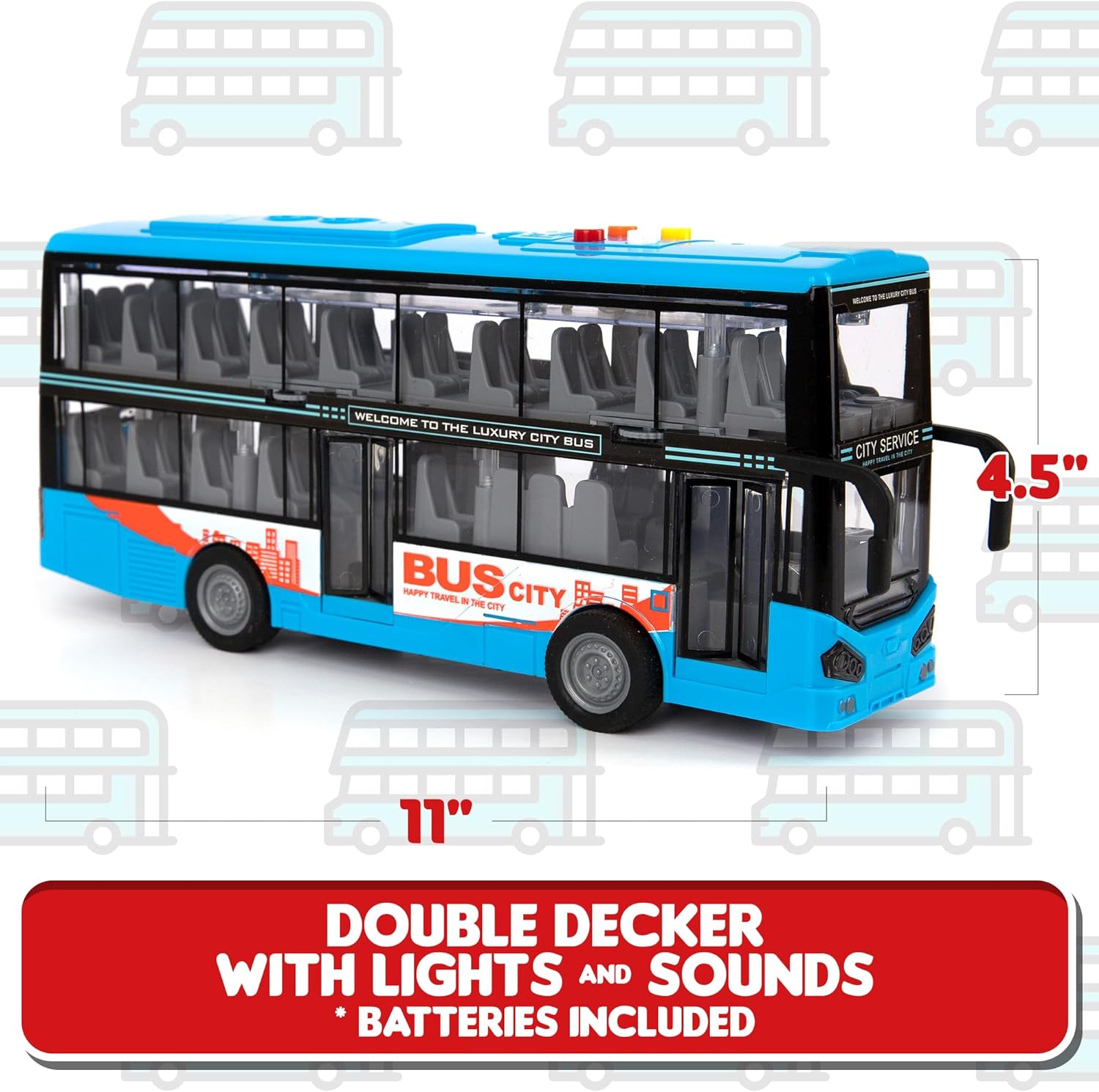 ArtCreativity Die Cast Double Decker Bus Toy with Lights & Sounds - Friction Powered Bus Toy for Kids with Indoor Ceiling Lights and 4 Different Sounds - Doors Open - Gift for Kids Ages 3-8