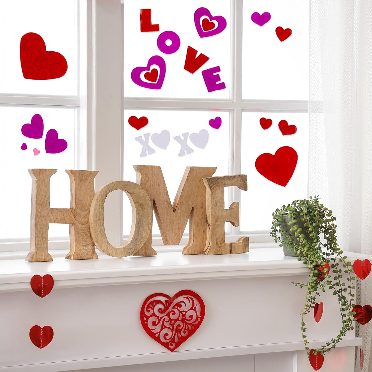 Valentines Day Window Clings - 39 Valentines Day Clings - Heart Window Clings in 3 Sheets - Assorted Heart Window Decals with Vibrant Colors - Valentines Day Window Decorations for Cute Decor