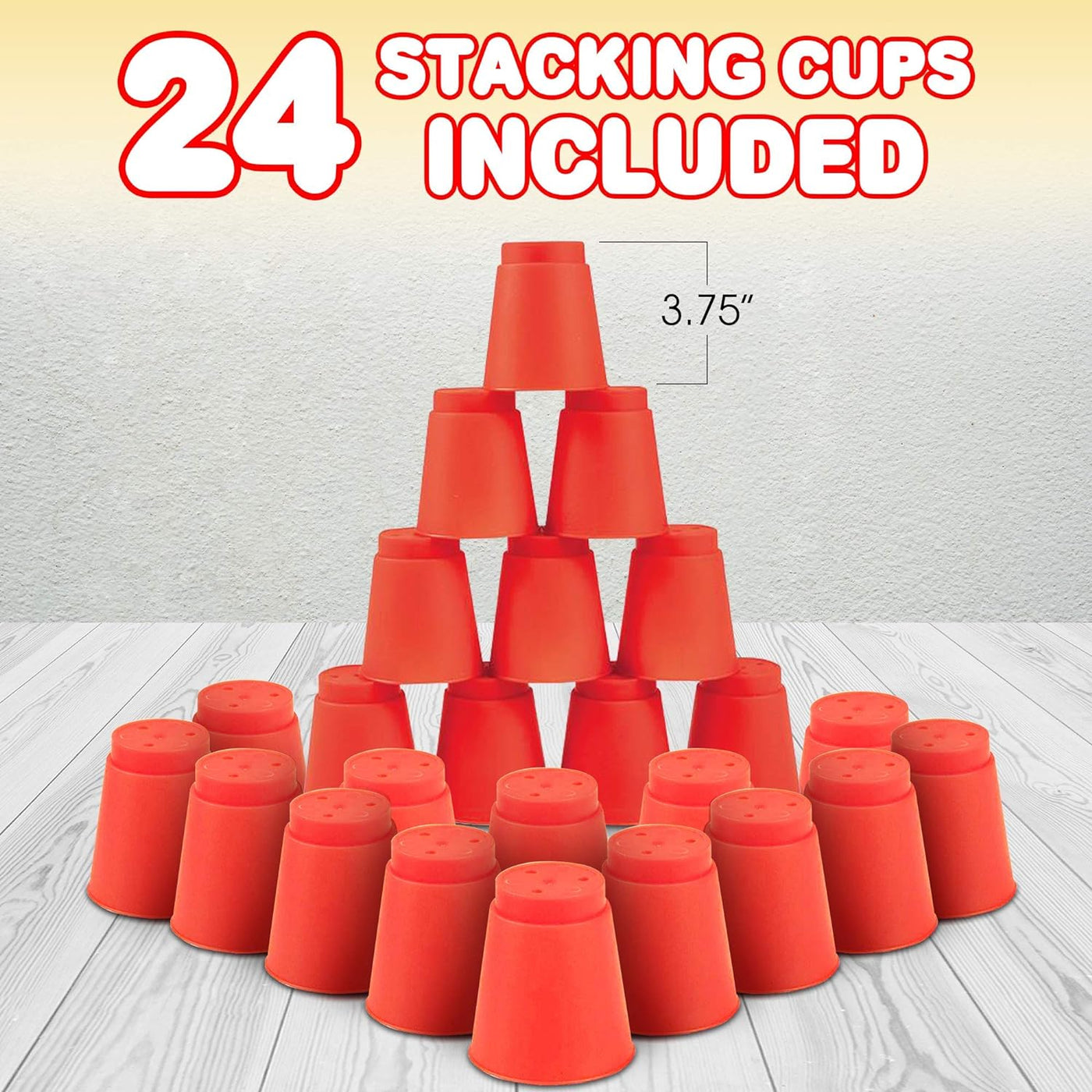 Stacking Cups Game with 18 Challenges and Water Timer, 24 Plastic Cups, Classic Family Game, Idea for Boys and Girls, Tons of Fun