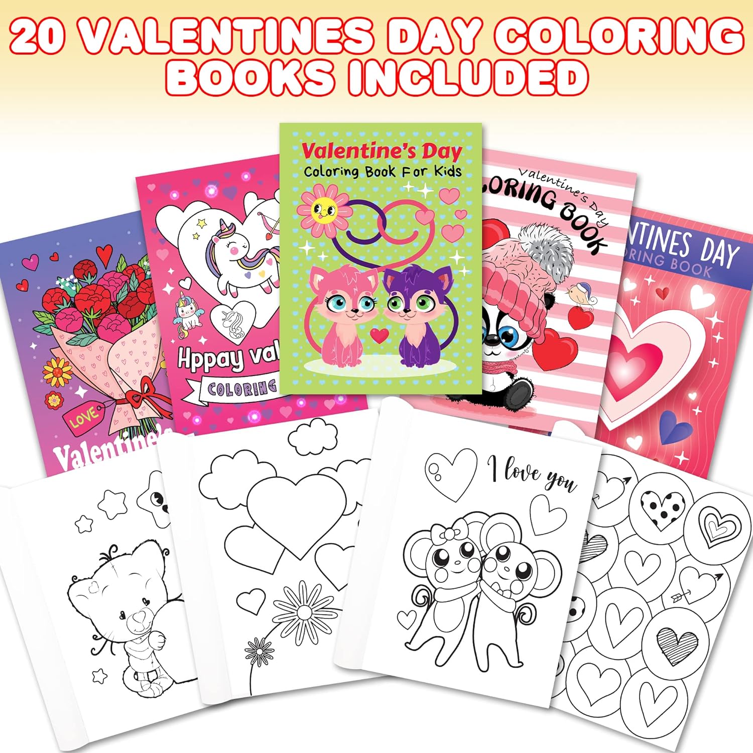 Valentines Day Coloring Books for Kids Bulk, Pack of 20, Small Color Booklets in 5 Designs, Valentine Party Favors For Kids, Educational Valentine Gifts For Kids Classroom, Valentine Treats For Kids