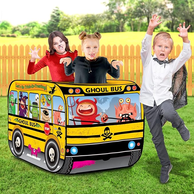 ArtCreativity Ghoul School Bus Pop Up Tent, Halloween Tent for Kids with a Carry Bag, Halloween Pop Up Playhouse Tent for Hours of Fun, Great Indoor Halloween Decorations