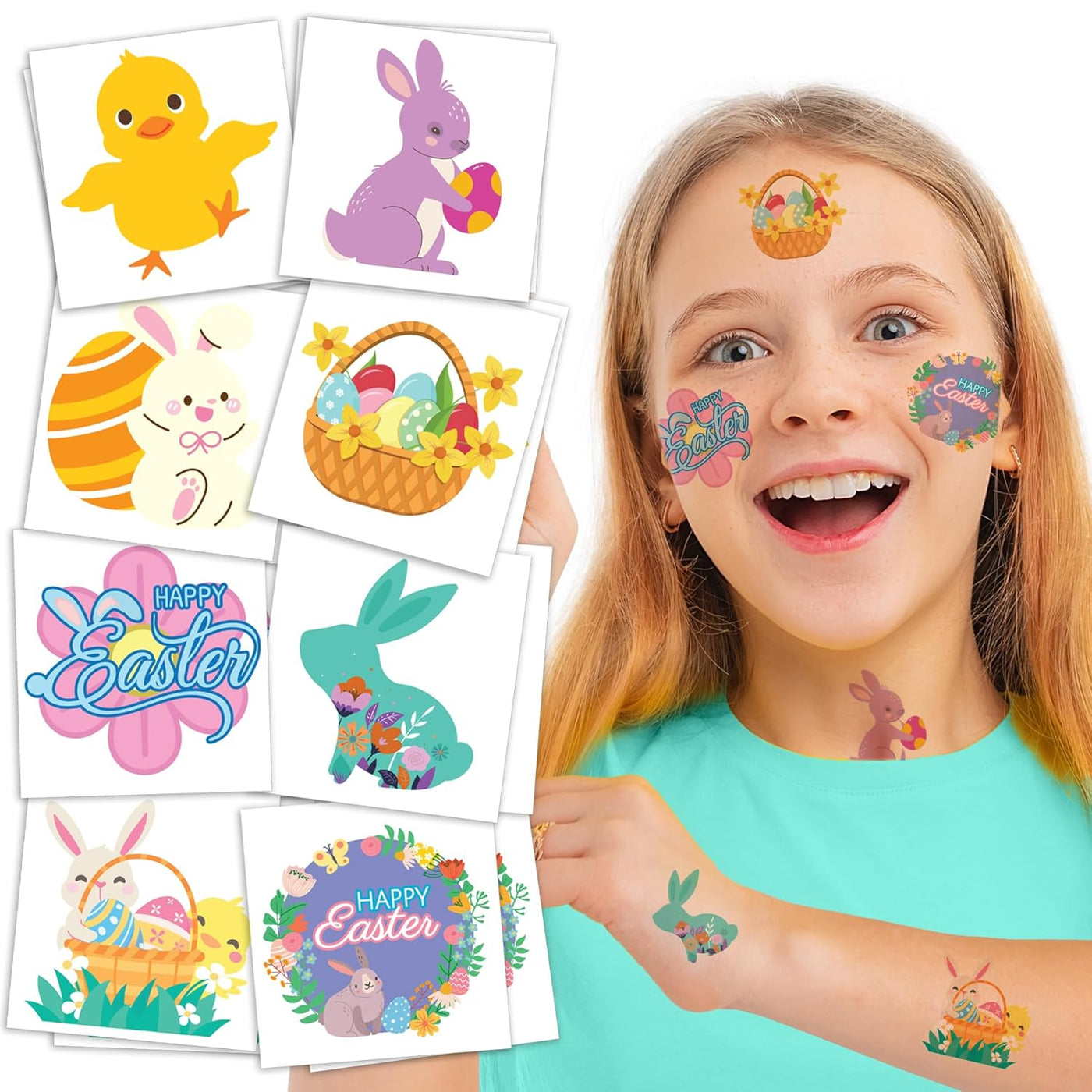 Easter Tattoos for Kids - Set of 240 - Temporary Tattoos with Easter Themes - Fake Tattoo Stickers - Easter Goodie Bag Basket Stuffers - Easter Party Favors for Kids