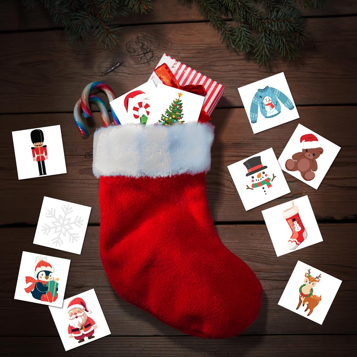 Individual Christmas Tattoos for Kids - Set of 144-2 Inch Temporary Tattoos for Kids in 12 Festive Designs - Christmas Party Favors for Kids (Christmas Glow In Dark Tattoos)