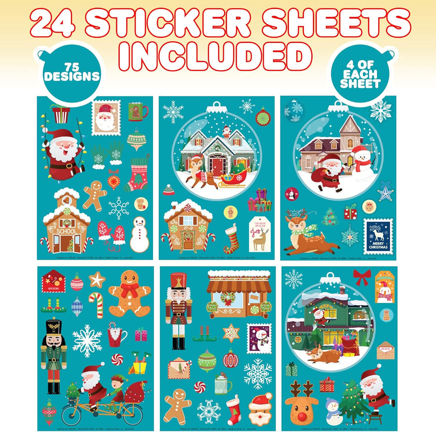 Christmas Window Clings, 300 Stickers Total, Christmas Decals for Windows, 75 Designs, Double Sided Christmas Window Stickers, Decoration for Glass Windows, No Adhesive or Residue, 24 Sheets