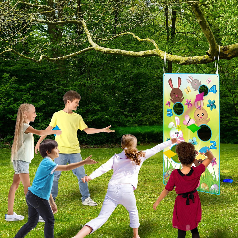 ArtCreativity Easter Bean Bag Toss Game - Complete Set with Large Easter Banner, 12 Bean Bags, and Hanging String - Easter Games for Kids Ages 3 Plus - Unique Easter Party Decorations