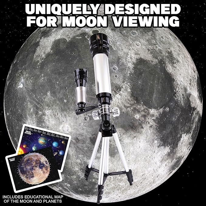 ArtCreativity Telescope for Beginners - Fully Functioning Kids Telescope (60X Magnifcation) with 2 Eyepieces, Aluminum Tripod, Sturdy Carry Case, and Constellation Map - Telescope for Kids Star Gazing