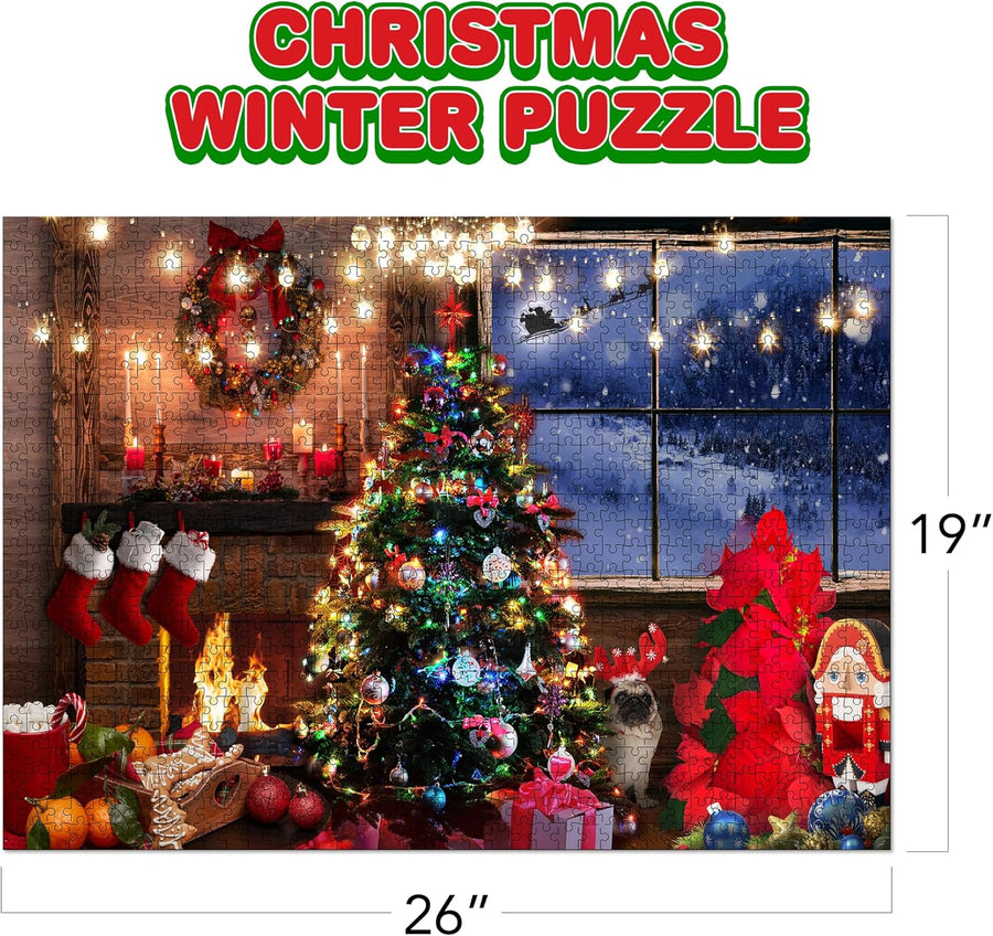 Christmas Jigsaw Puzzle 1000 Pieces - 26 x 19 Inches - 1000 Piece Winter Puzzle for Adults, Kids, Family - Fun Holiday Puzzles for Family Christmas Activities