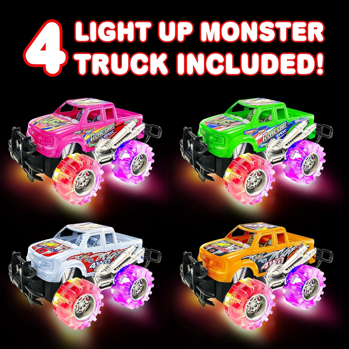 ArtCreativity Light Up Monster Trucks for Boys,- 6 Inch Toy Cars for 2 Year Old Boys,- Push n Go Car Toys for Boys 3-5 Years Old,- Light Up Toys for Kids, Best Gift for Kids Age 3-6 Years Old & Up