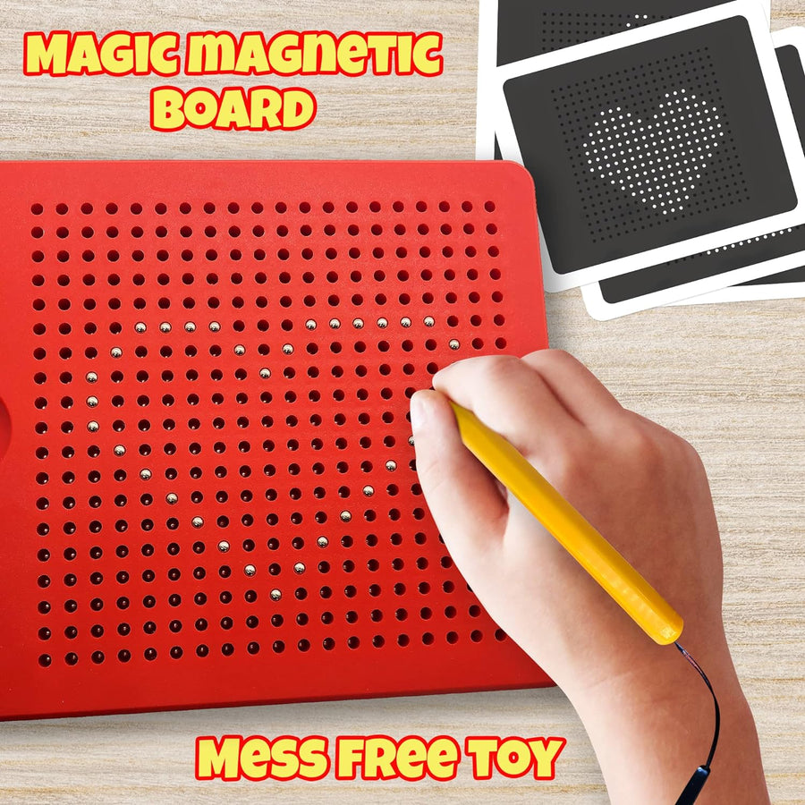 Magnetic Drawing Board for Kids, Magnetic Bead Board Includes Magnet Board, Attached Stylus Pen, 25 Double-Sided Ideas Cards - Magnet Drawing Board Toy for Girls, Boys Fun Travel & Car Ride Activities