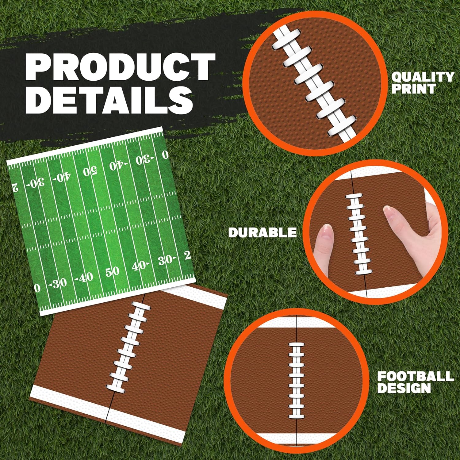 80 Pack Football Field Napkins - Set of 80 - Football Napkin Party Decor Supplies - Sports Football Napkins for Parties and Tailgates - Game Day Football Party Decorations (5" x 5")