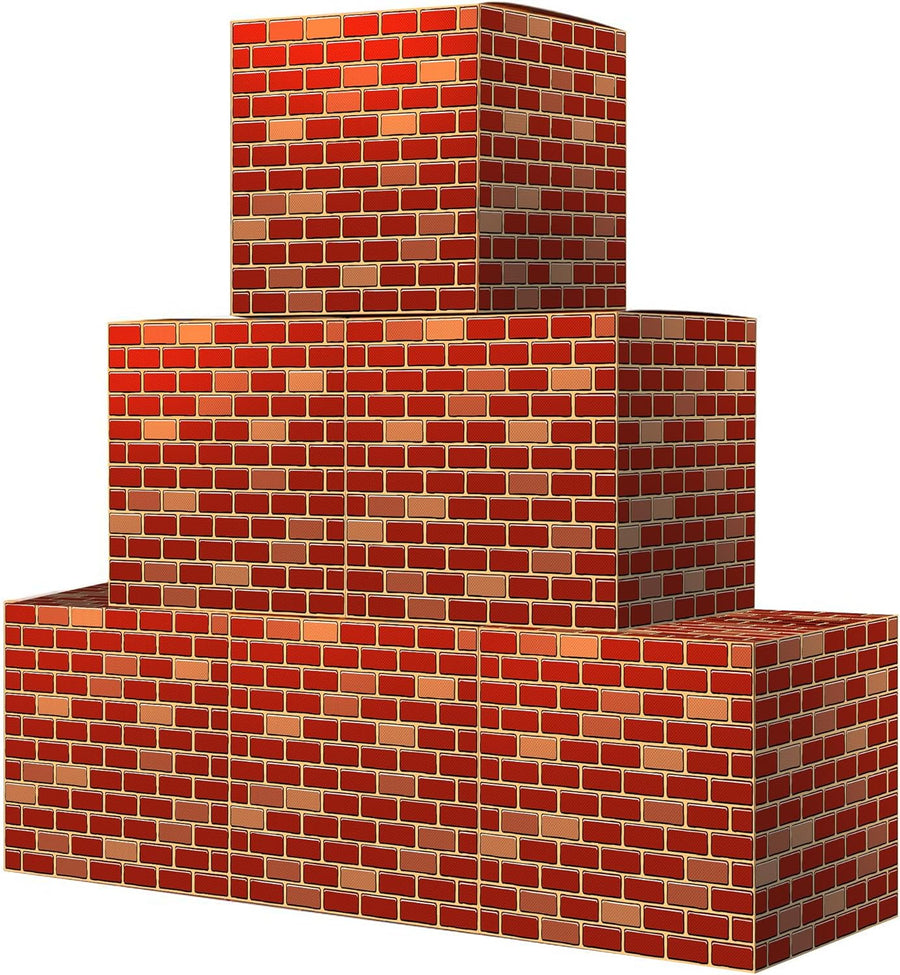 Brick Boxes for Gamer Party Decorations - Set of 6-11.8 x 11.8 Inches - Brick Box Video Game Birthday Decorations with a Retro Brick Design - Easy to Assemble - Video Game Party Supplies