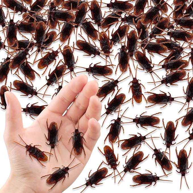 ArtCreativity Fake Cockroach Toy Set - Pack of 100 - Prank Plastic Cockroaches with Bendable Legs and Antennae - Fake Roaches for Pranking, Creepy Decor, and Filming Props - Plastic Bugs for Kids