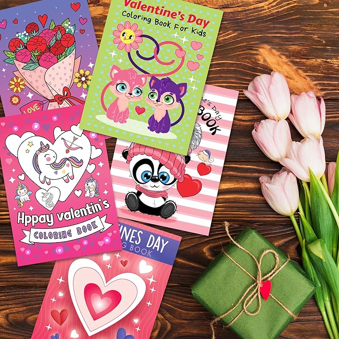 Valentines Day Coloring Books for Kids Bulk, Pack of 20, Small Color Booklets in 5 Designs, Valentine Party Favors For Kids, Educational Valentine Gifts For Kids Classroom, Valentine Treats For Kids