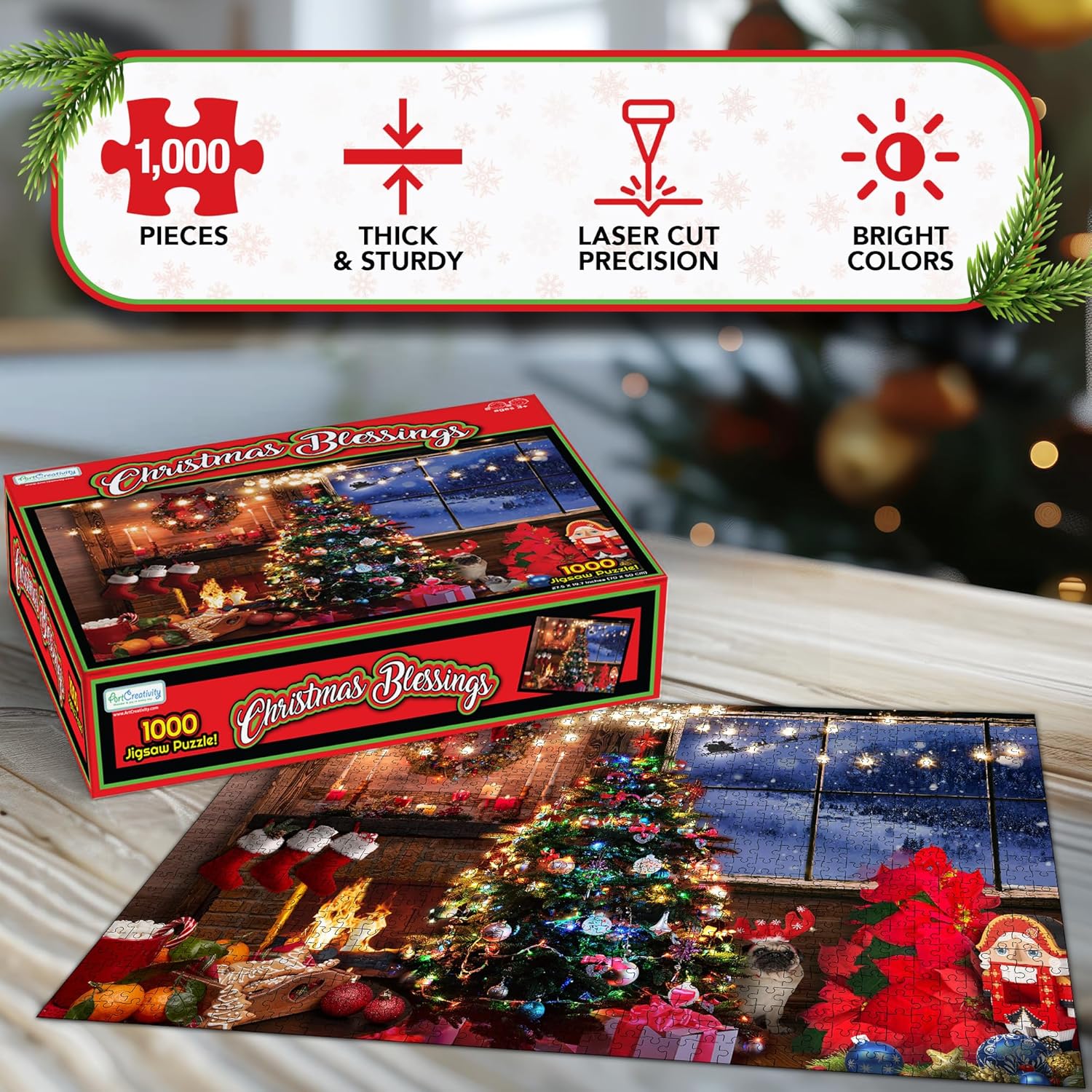 Christmas Jigsaw Puzzle 1000 Pieces - 26 x 19 Inches - 1000 Piece Winter Puzzle for Adults, Kids, Family - Fun Holiday Puzzles for Family Christmas Activities