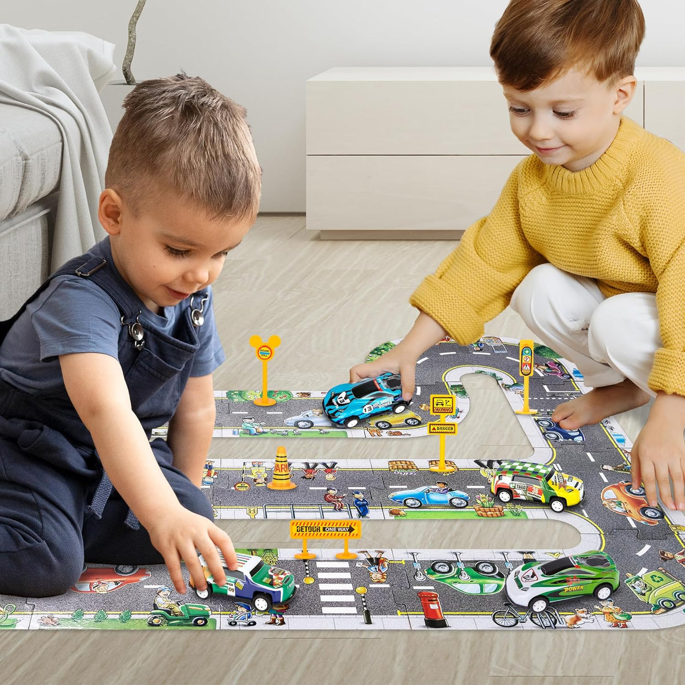 ArtCreativity Road Puzzle Track for Kids - 29 Piece Set with 4 Floor Puzzle Cars, 5 Traffic Accessories, and 20 Cardboard Puzzle Pieces - Toddler Floor Puzzle Tracks with Vehicles