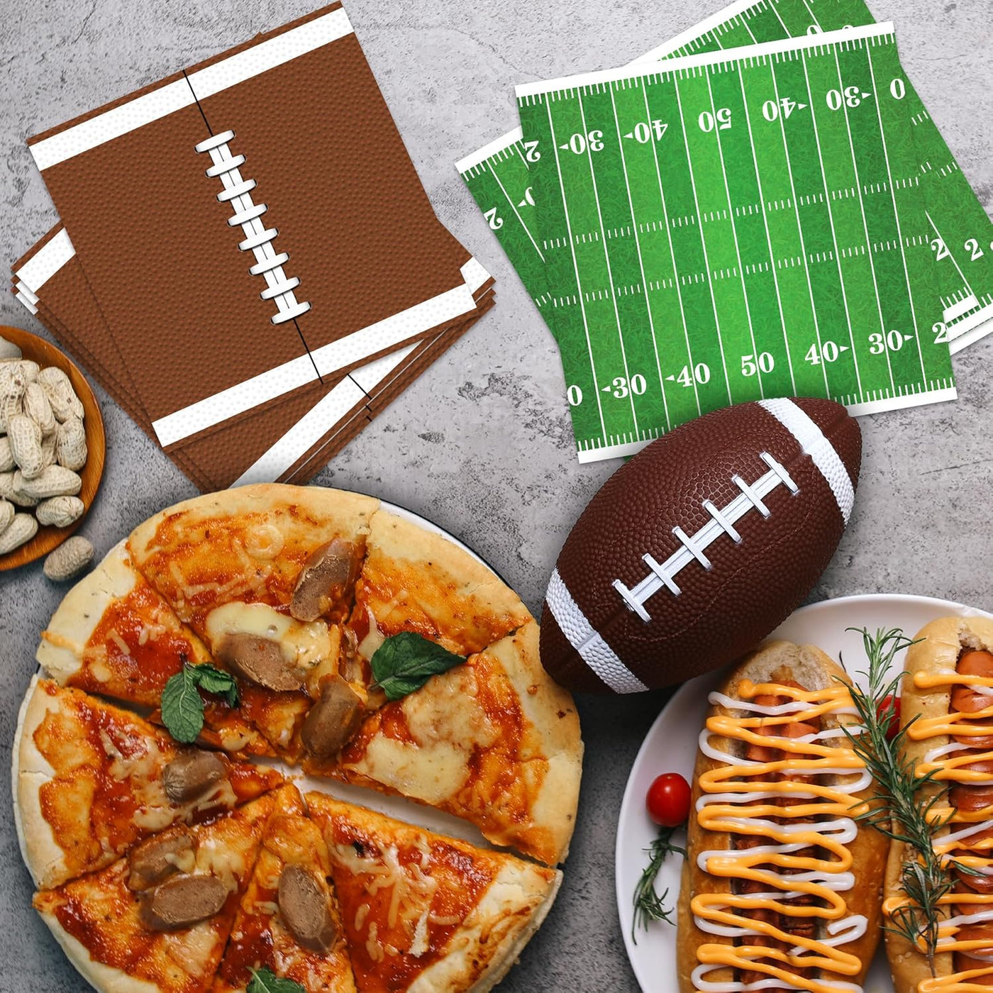80 Pack Football Field Napkins - Set of 80 - Football Napkin Party Decor Supplies - Sports Football Napkins for Parties and Tailgates - Game Day Football Party Decorations (5" x 5")