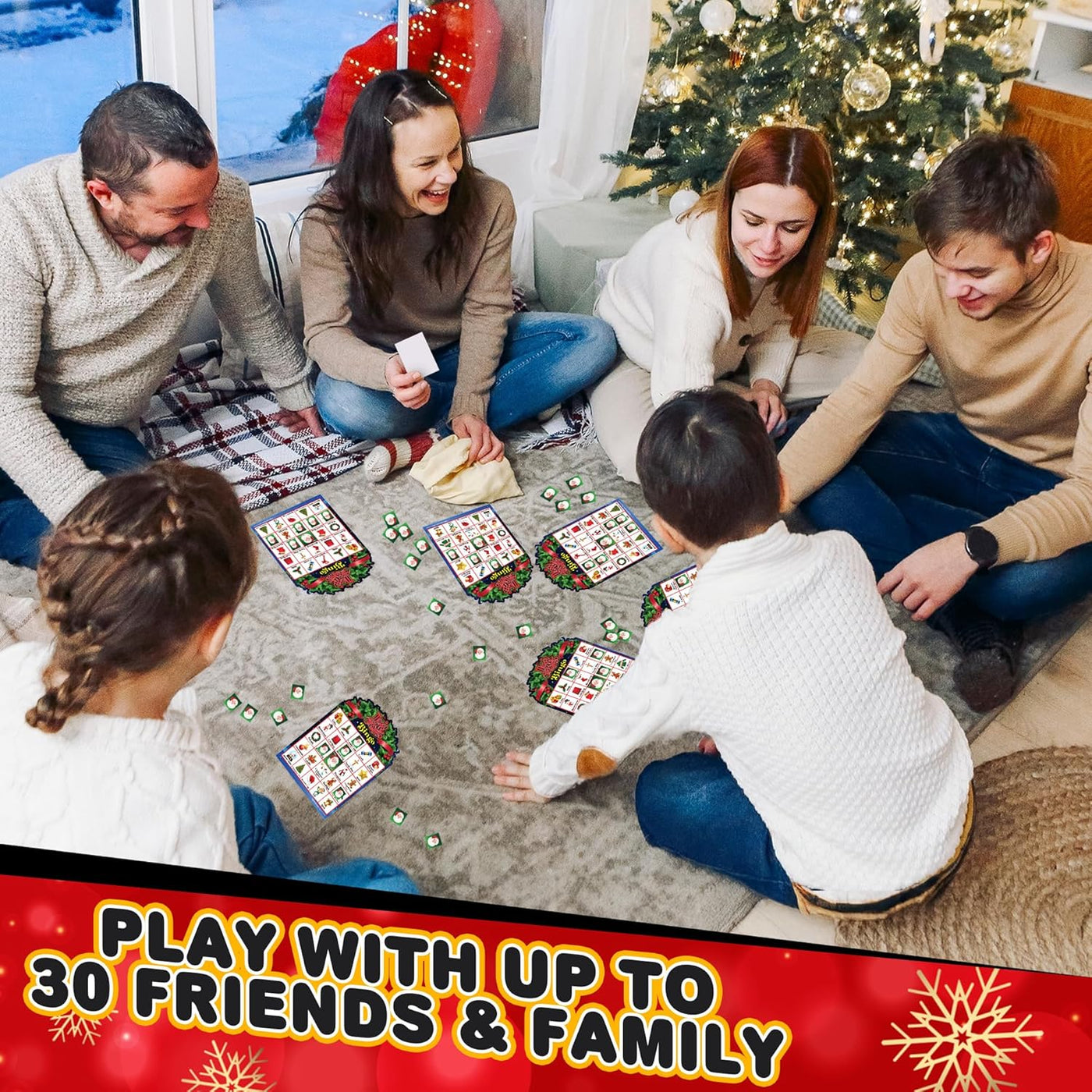 Christmas Bingo Game - 30 Players Kids Christmas Bingo - Holiday 30 Player Cards for Family Game Night - Christmas Games for Classroom