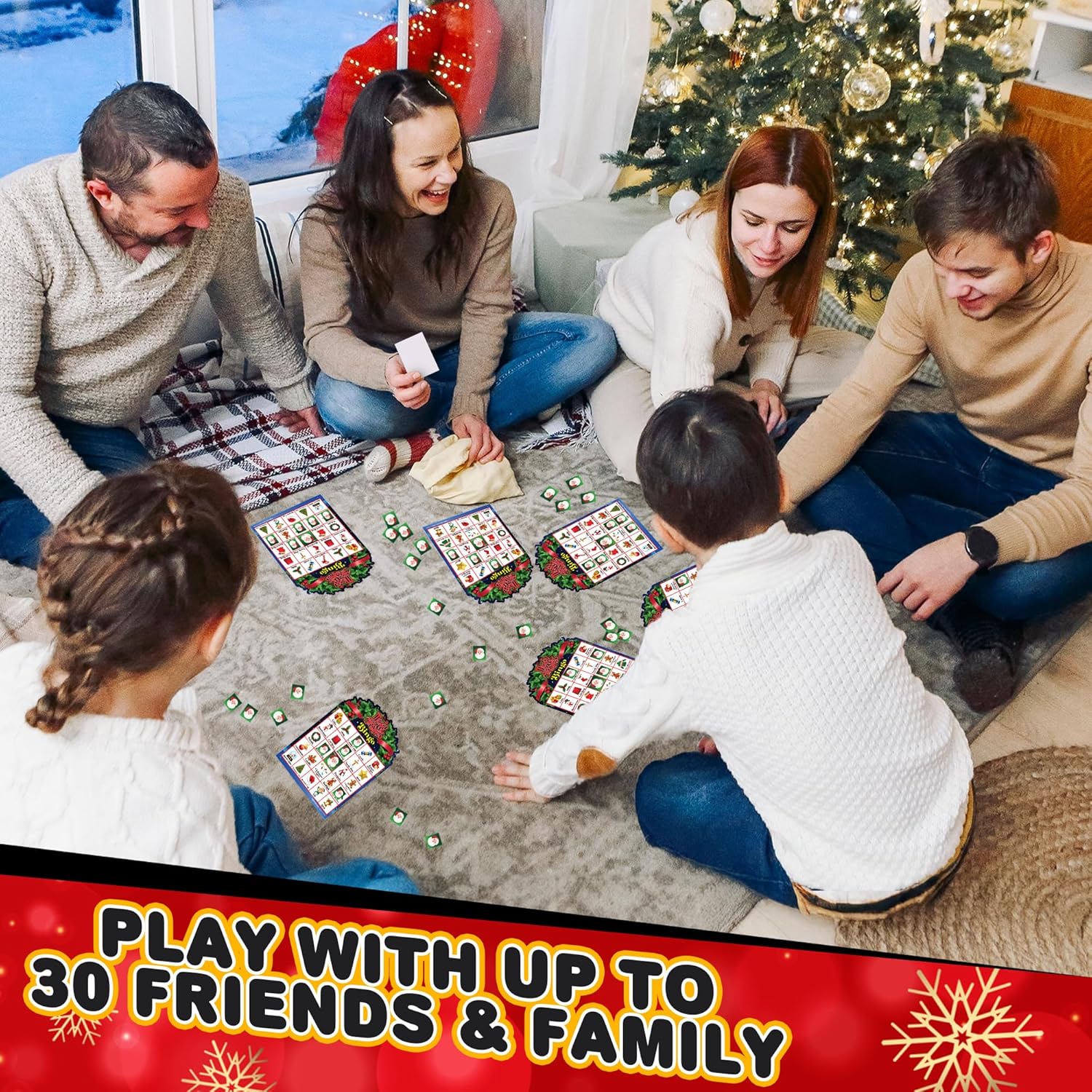 Christmas Bingo Game - 30 Players Kids Christmas Bingo - Holiday 30 Player Cards for Family Game Night - Christmas Games for Classroom