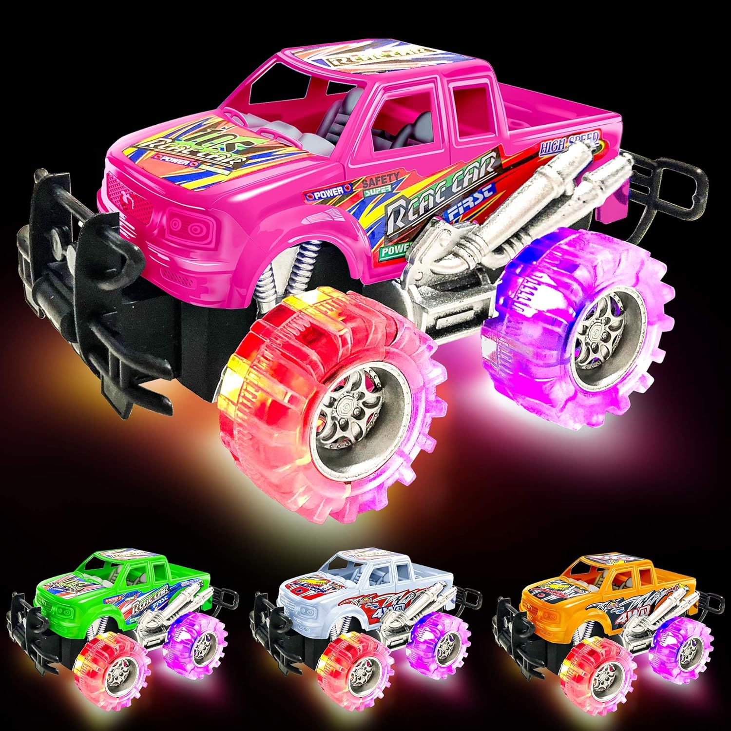 ArtCreativity Light Up Monster Trucks for Boys,- 6 Inch Toy Cars for 2 Year Old Boys,- Push n Go Car Toys for Boys 3-5 Years Old,- Light Up Toys for Kids, Best Gift for Kids Age 3-6 Years Old & Up