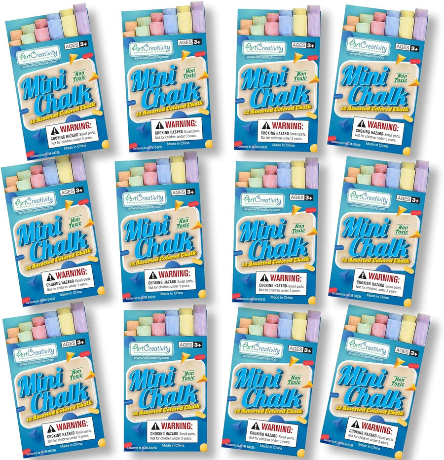 ArtCreativity 144 Count Mini Chalk Set for Kids (12 Boxes) Blackboard Chalk Sticks - Non-Toxic Art and Craft Supplies - Birthday Party Favors for Boys and Girls - Fun Goody Bag Fillers