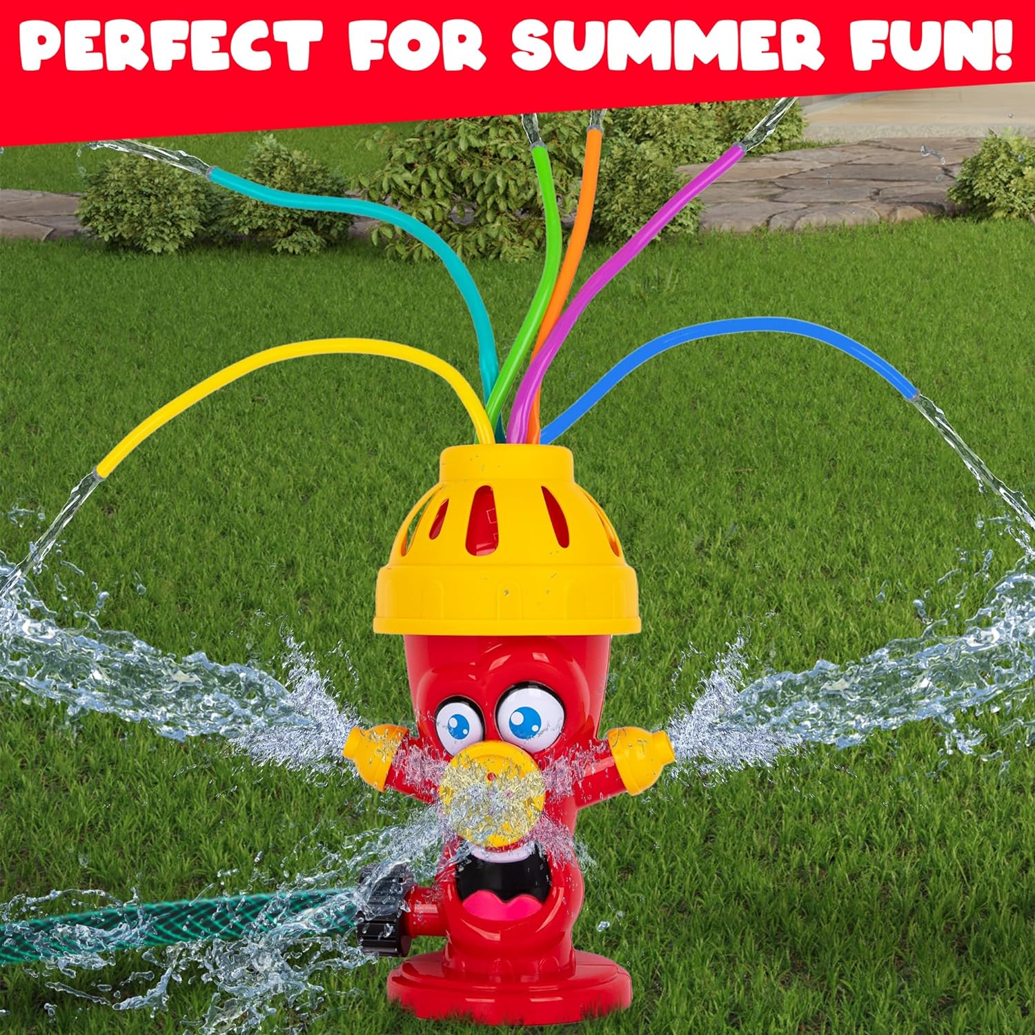 ArtCreativity Fire Hydrant Sprinkler for Kids - Fun Sprinkler for Outdoor Play with Silly Face and Colorful Foam Tubes - Sprinkler Toy for Toddlers - 8-Inch Tall Water Hose for Water Play