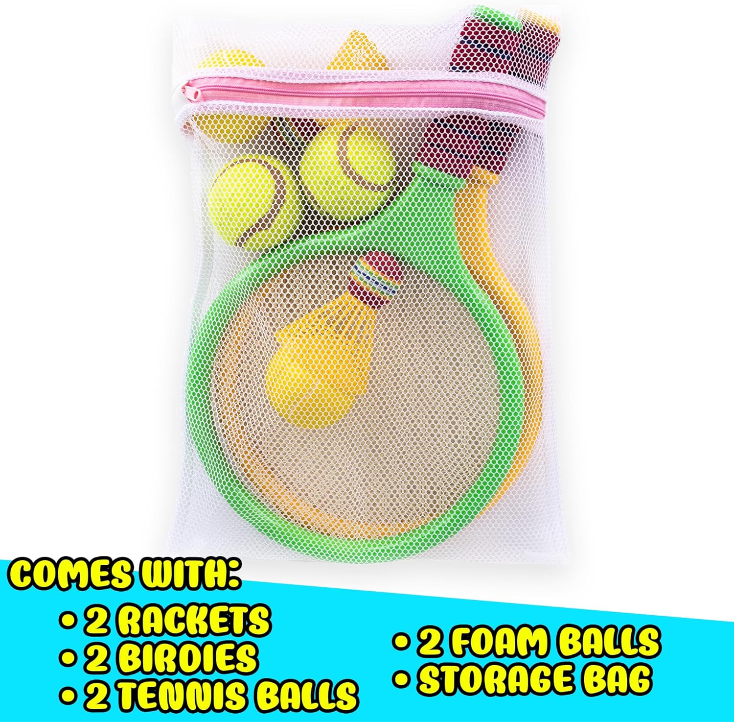 ArtCreativity Kids Badminton Rackets Set - 9 Piece Badminton Set with 2 Rackets, 2 Bridies, 2 Soft Balls, 2 Tennis Balls, and Storage Bag - Toy Badminton and Tennis Rackets for Kids with Accessories
